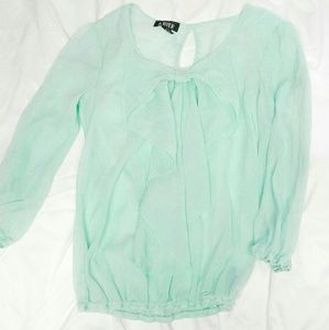 A. Byer Sheer Mint Teal Bow Top Blouse